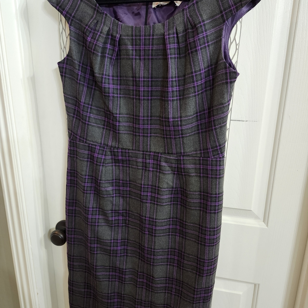 Aa Studio Gray and Purple Plaid Midi Dress